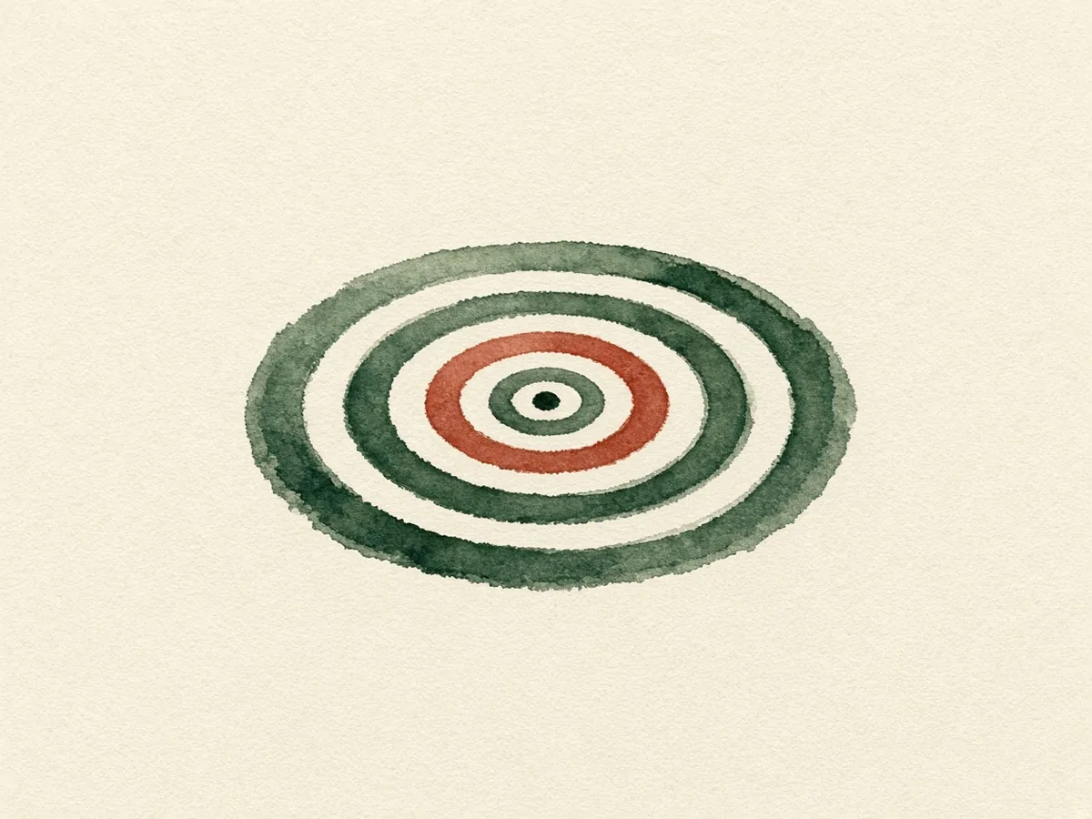 Cercles concentriques verts, blancs et rouges, comme des ondes à la surface de l'eau